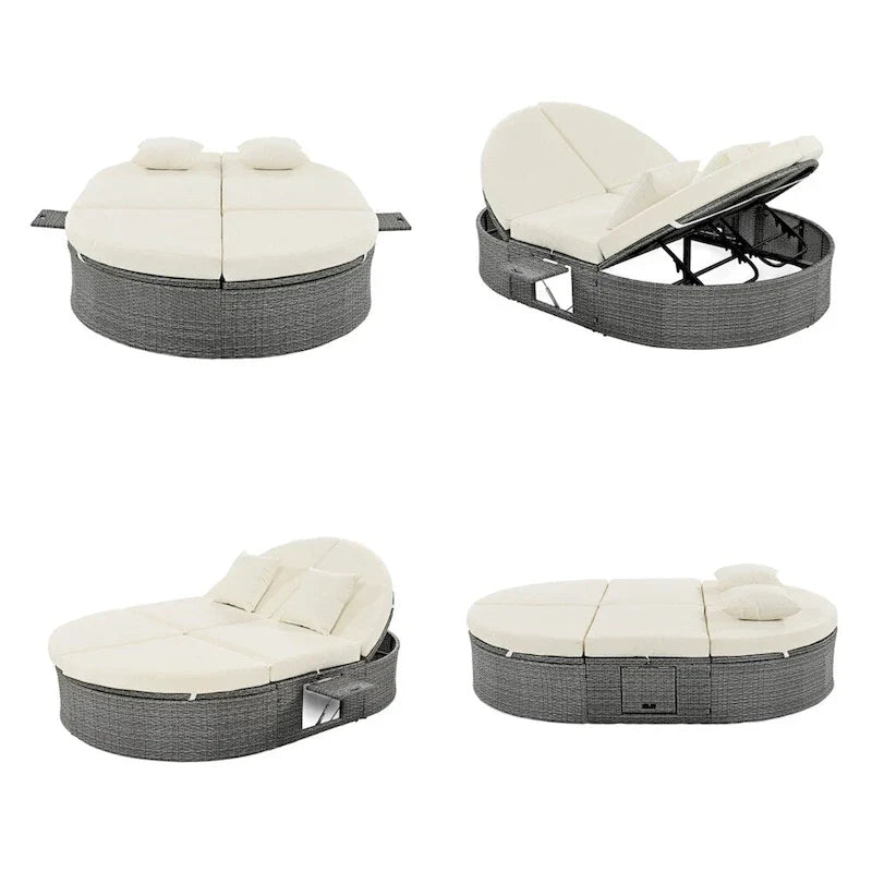 Outdoor-Sonnenliege für die Terrasse, 2-Personen-Tagesbett mit Polstern und Kissen