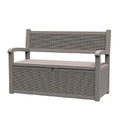 Banc de rangement en résine tout temps avec compartiment dissimulé verrouillable – design imitation rotin, capacité de 500 lb, rangement de 70 gallons