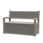 Banc de rangement en résine tout temps avec compartiment dissimulé verrouillable – design imitation rotin, capacité de 500 lb, rangement de 70 gallons