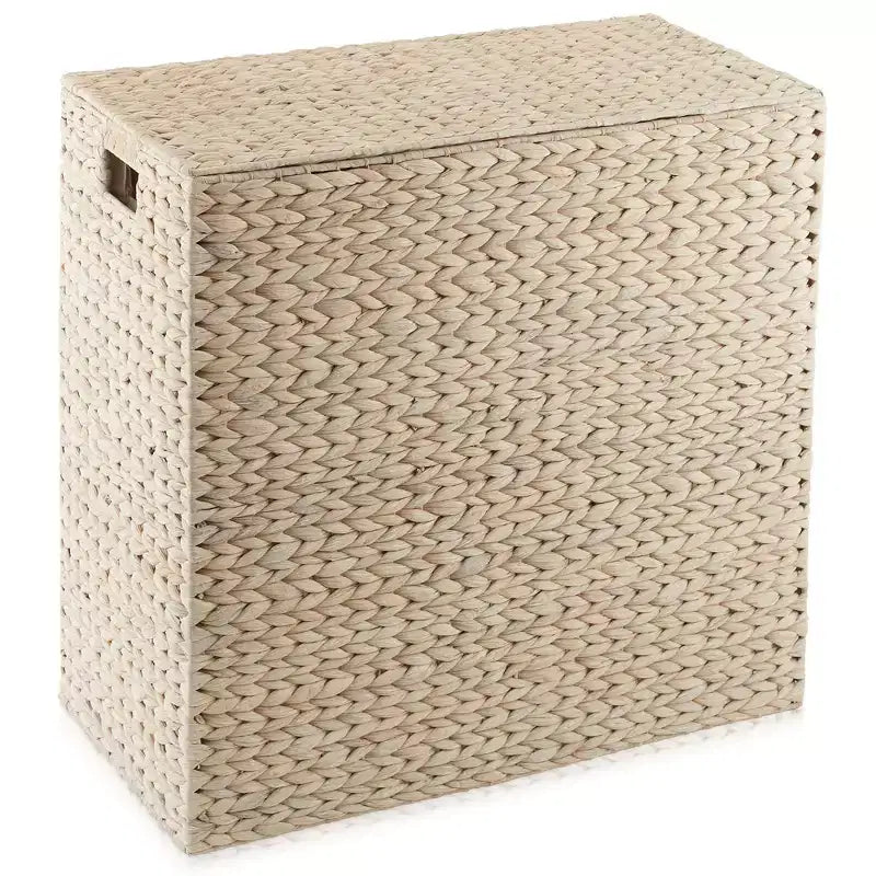 Panier à linge Casafield à 2 compartiments avec couvercle et sacs doublures amovibles, trieur de linge tressé en jacinthe d’eau pour vêtements