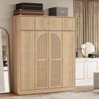 Armoire-penderie haute de 70,87 pouces à 8 portes, grande capacité, avec tringle, étagères réglables et portes décoratives en rotin