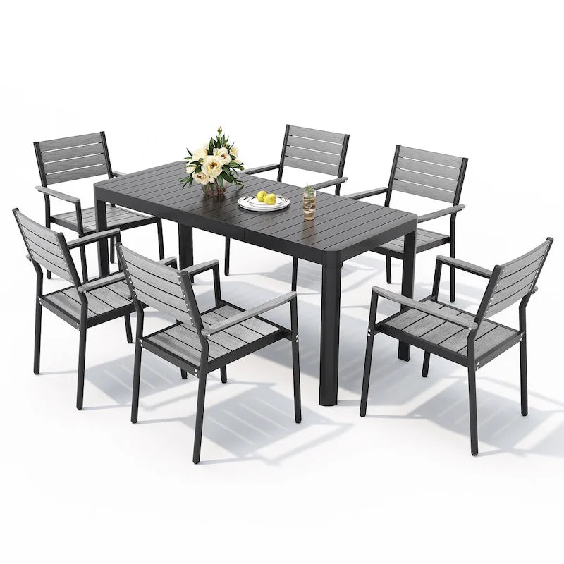 5/7-teiliges Aluminium-Essset für die Terrasse mit stapelbaren Stühlen und ausziehbarem Tisch