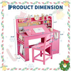 Kids Study Desk & Chair Set with Storage, Kids Study Desk with Hutch and Tiltable, for 3-8 Years Old, Student Writing Table for Bedroom