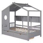 Holzhausbett in Twin-/Full-Größe mit 2 Schubladen, Kinderbett mit Ablagefach – ModernLuxe