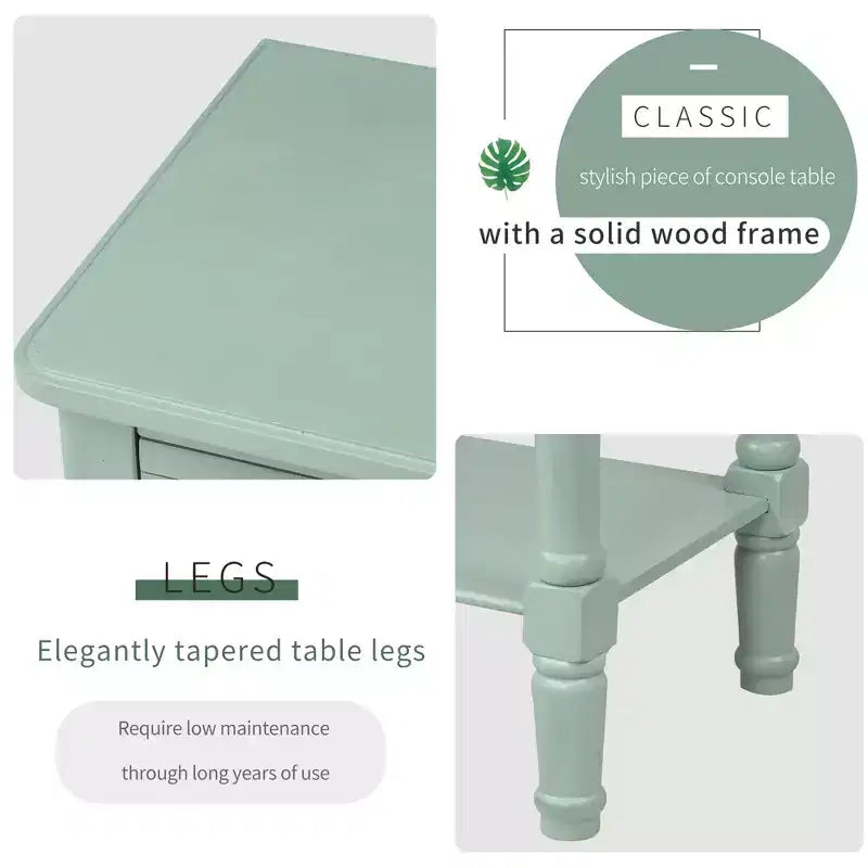 Smalle consoletafel van 60,2 cm met 3 laden en plank, sofatafel voor kleine entrees of woonkamers