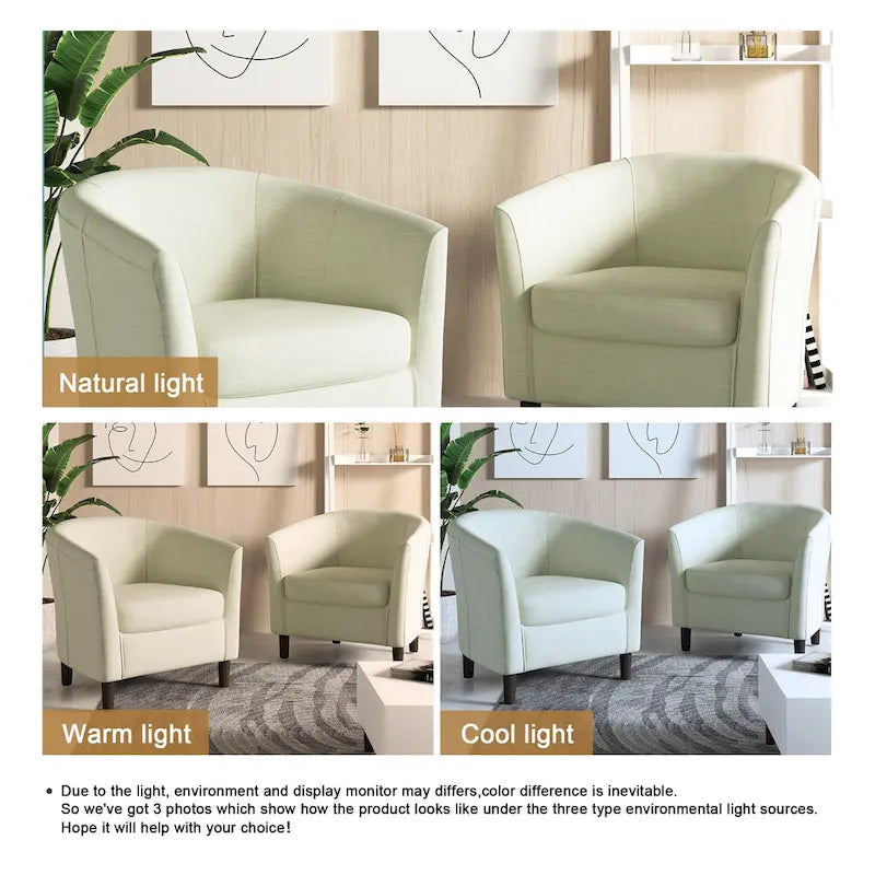Ensemble de 2 fauteuils club modernes en lin, style tonneau
