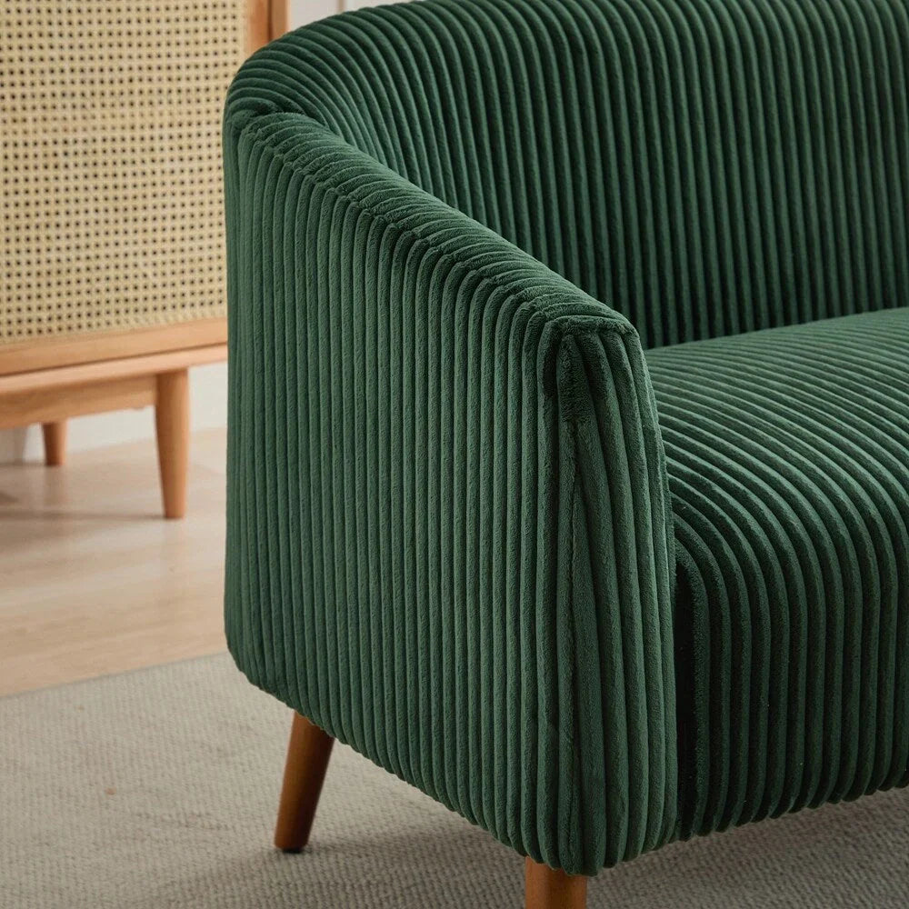 Canapé 2 places rembourré en tissu velours côtelé avec pieds en bois de noyer