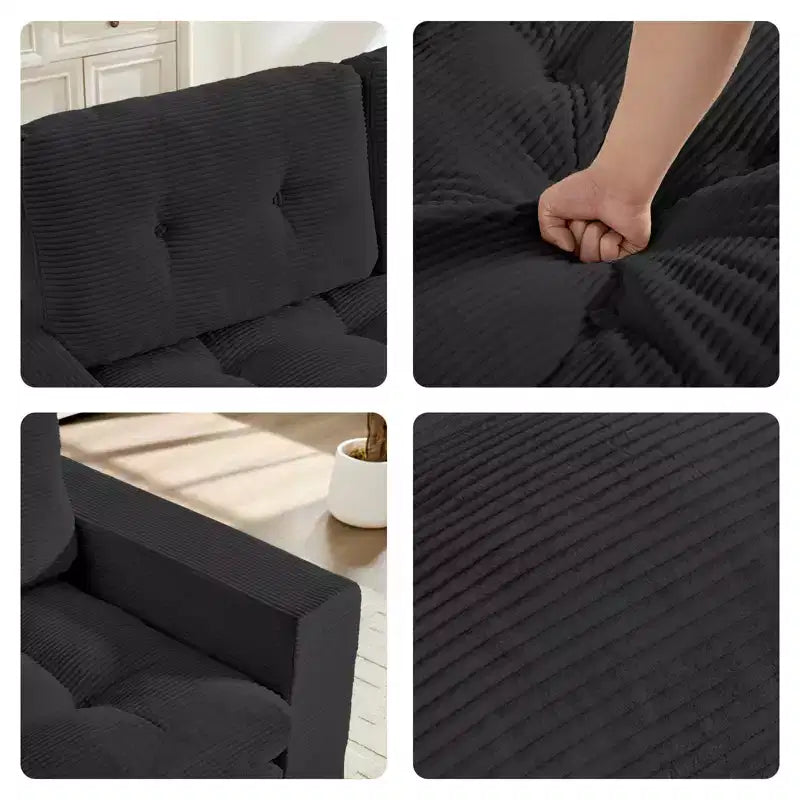 Mjkone 71' 2-in-1 slaapbank, opvouwbare loveseat met geribde stof en knopen, ruimtebesparend
