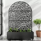 MAYEERTY 72x47 zwarte gebogen ijzeren plantenbak met trellis, decoratief tuinscherm van 3 delen voor terras en balkon