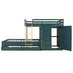 Lit superposé deux places sur deux places avec armoire de rangement et tiroirs, lit superposé en bois deux places gain de place avec barrière de sécurité pour appartement et chambre