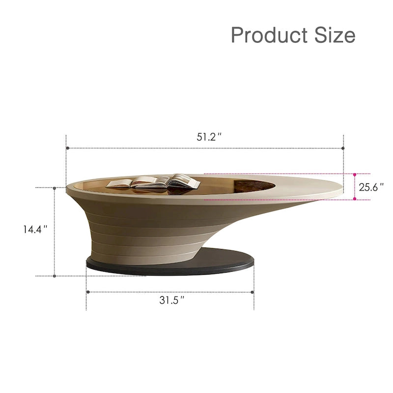 Table basse ovale moderne minimaliste de luxe léger avec plateau en verre et base grise 51 in. - L 51.18'W 25.59'H 14.37'
