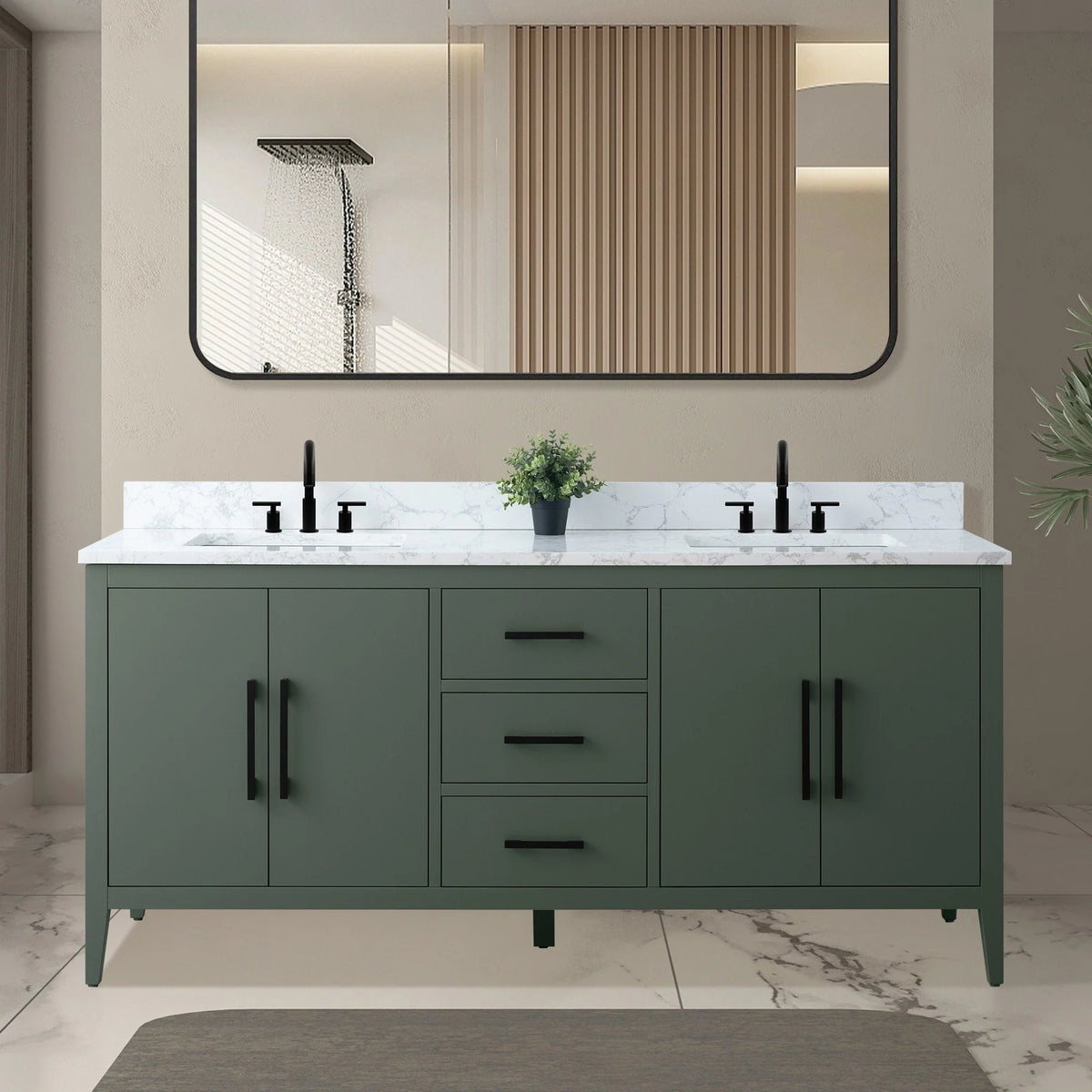 Vanity Art 72 Badezimmer-Waschtischunterschrank mit Doppelwaschbecken und Oberfläche aus Kunstmarmor