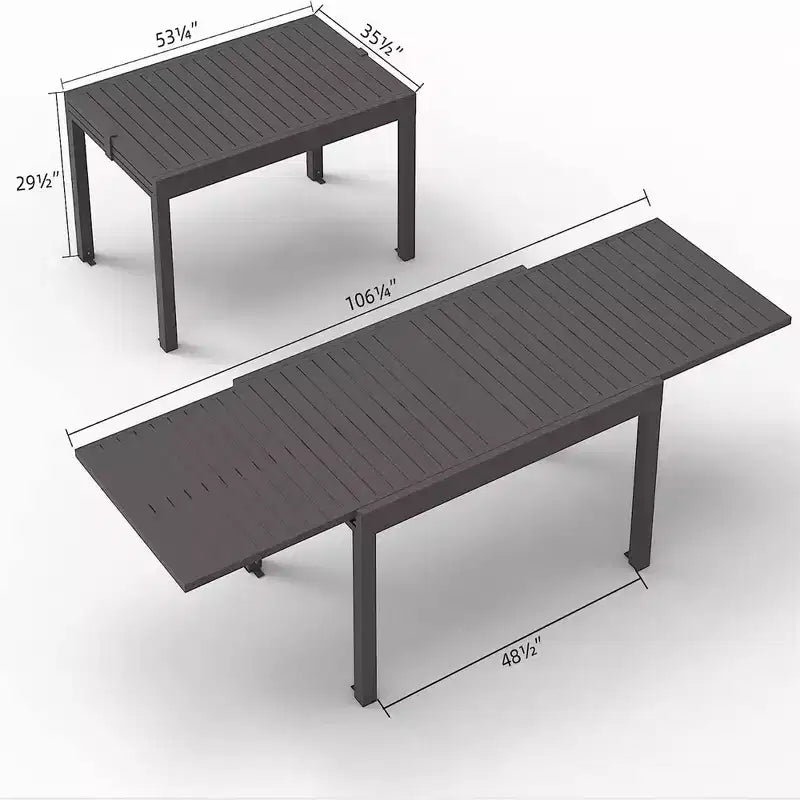 Okak Esstisch aus Aluminium, ausziehbarer Terrassentisch, Küchentisch für das Esszimmer