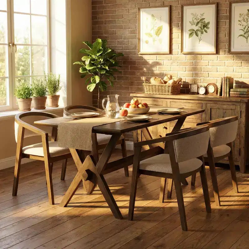 Ensemble de salle à manger moderne du milieu du siècle Simon de Christopher Knight Home, 5 pièces, en bois d’hévéa, avec chaises rembourrées en bouclé