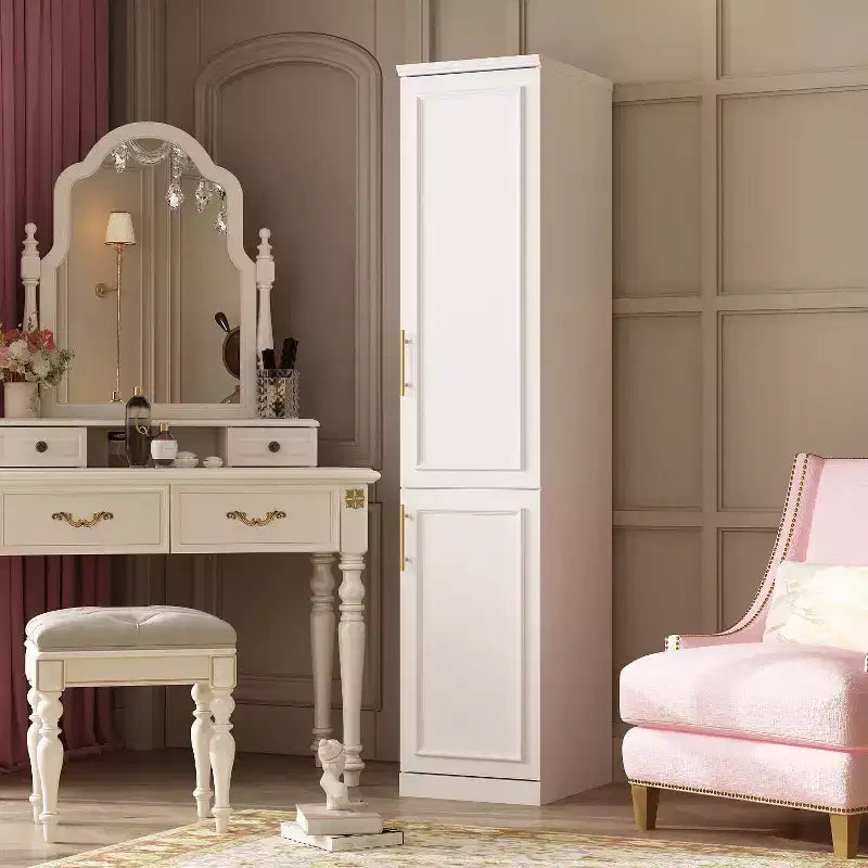 Famapy luxuriöser weißer modularer Kleiderschrank mit goldenen Beschlägen: Türen mit Paneelen und Design mit gemischten Türen – eleganter maßgefertigter Kleiderschrank für Schlafzimmer