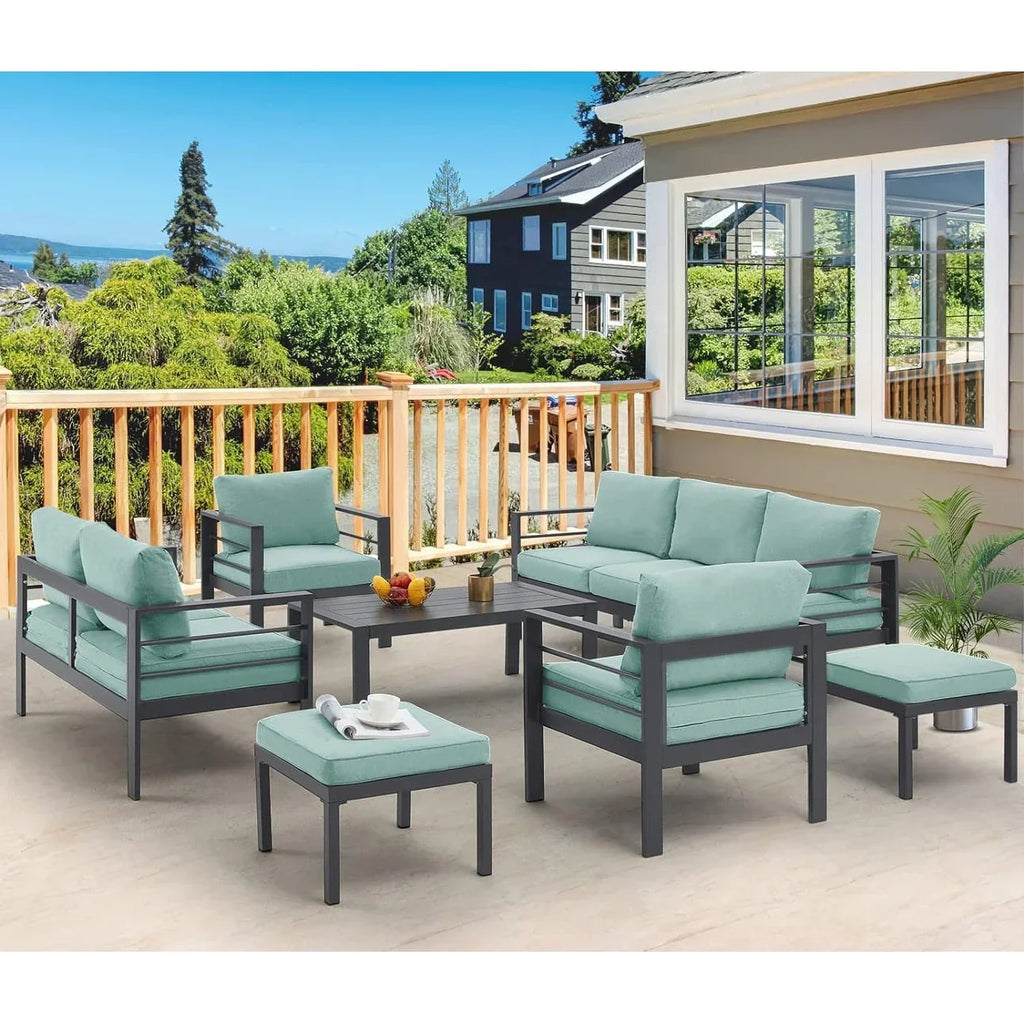 AECOJOY 7-teiliges Aluminiummöbel-Set für die Terrasse, Outdoor-Sitzgruppe