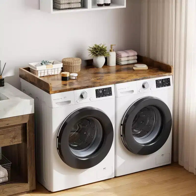 Washer Dryer Countertop, Laundry Topper with Raised Edge & Non-Slip Pad for Hamper Counter Storage & Laundry Room Organization
