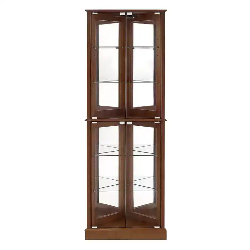 Vitrine d’angle, cerisier/noyer, vitrine à 4 portes en verre