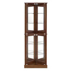 Vitrine d’angle, cerisier/noyer, vitrine à 4 portes en verre