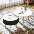Moderner runder Couchtisch aus schwarzem und weißem Holz mit Stauraum
