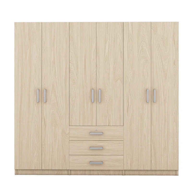 Armoire de rangement en bois à 6 portes avec 3 grands tiroirs pour chambre