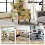 Fauteuil traditionnel Araceli en bois, rembourré à motif floral, avec dossier à oreilles et bordure cloutée| ART OF LIVING DESIGNS