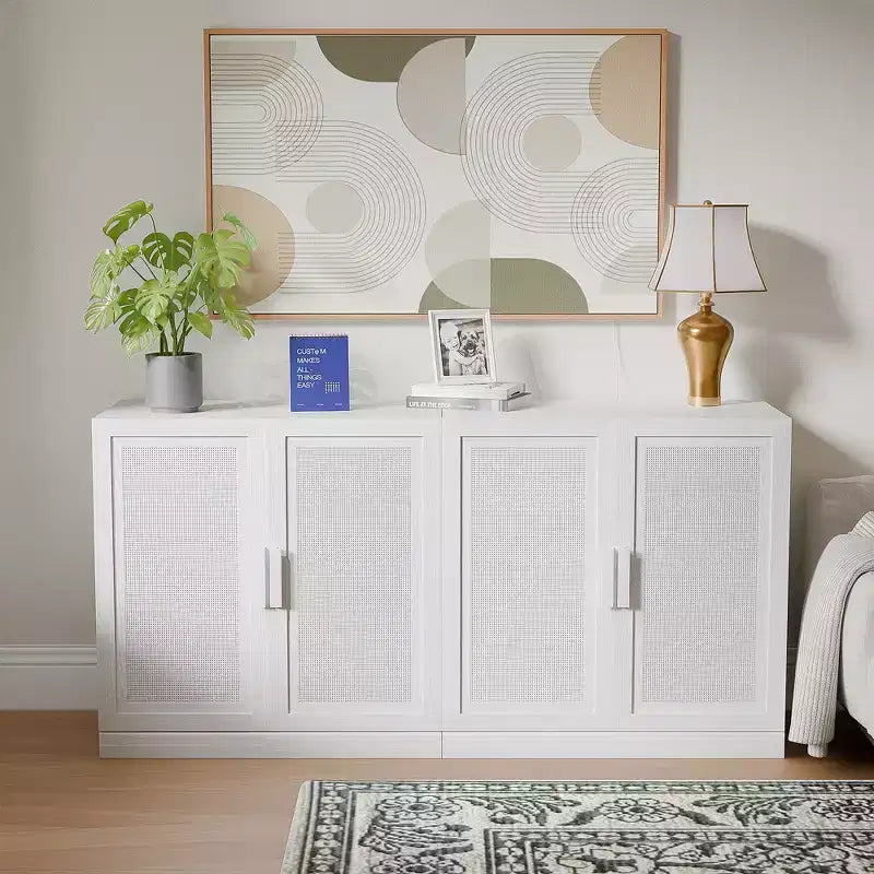 3-teiliges Sideboard-Set mit Rattantüren und verstellbaren Einlegeböden – 93L x 31H