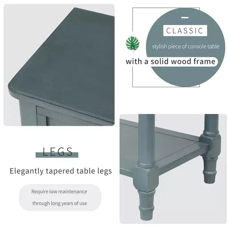 Smalle consoletafel van 60,2 cm met 3 laden en plank, sofatafel voor kleine entrees of woonkamers