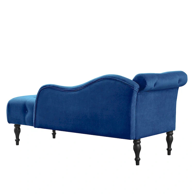 Chaise longue moderne de 60,6 po, capitonnée en velours avec boutons, pieds en bois massif et clous décoratifs