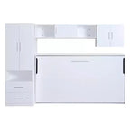 Lit escamotable mural une place, cadre en bois avec armoire intégrée, tiroirs de rangement et étagères ouvertes, blanc -ModernLuxe