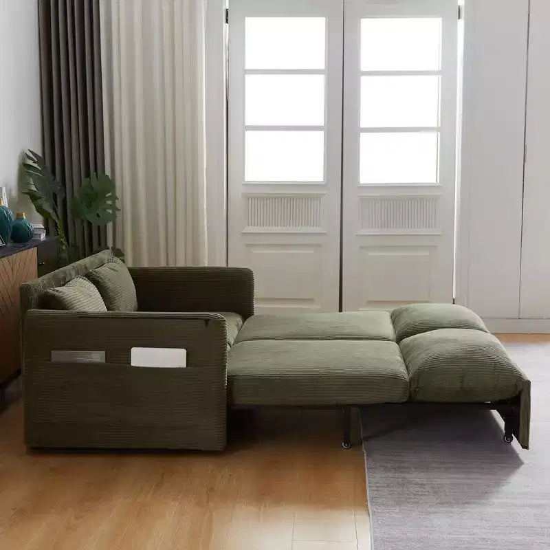 64,5 3-in-1-Schlafsofa aus Cord mit ausziehbarem Bett