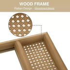Miroir mural avec cadre en bois en forme d’arche classique sculptée et partie inférieure en rotin, marron, 37 in. W x 71 in. H