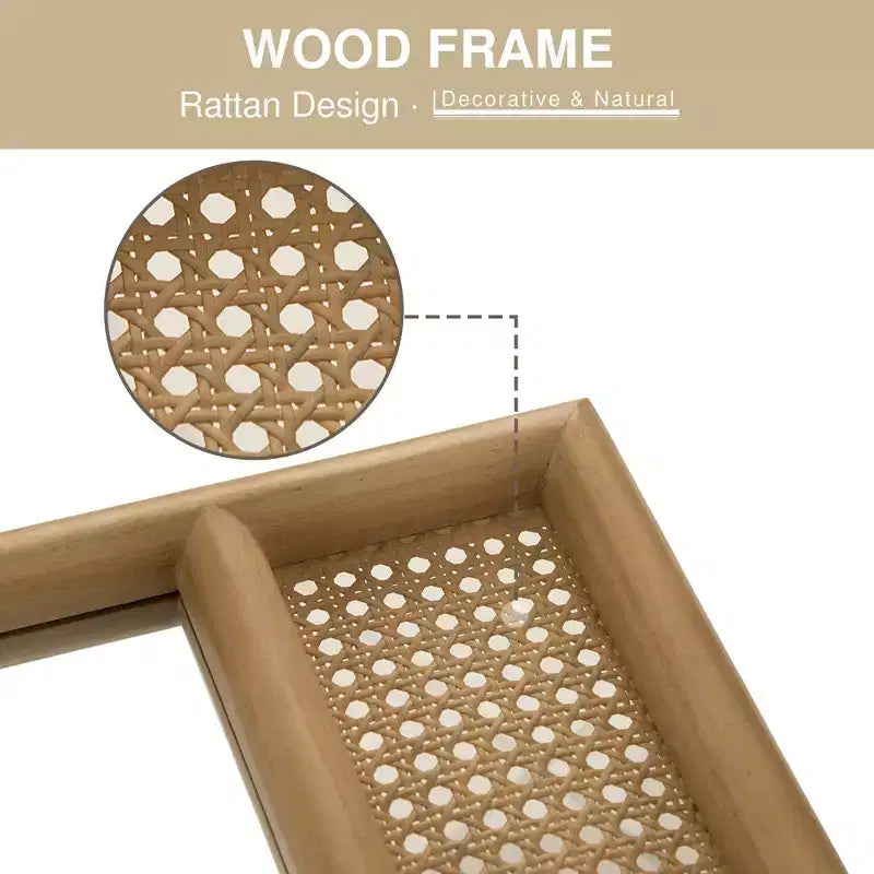 Miroir mural avec cadre en bois en forme d’arche classique sculptée et partie inférieure en rotin, marron, 37 in. W x 71 in. H