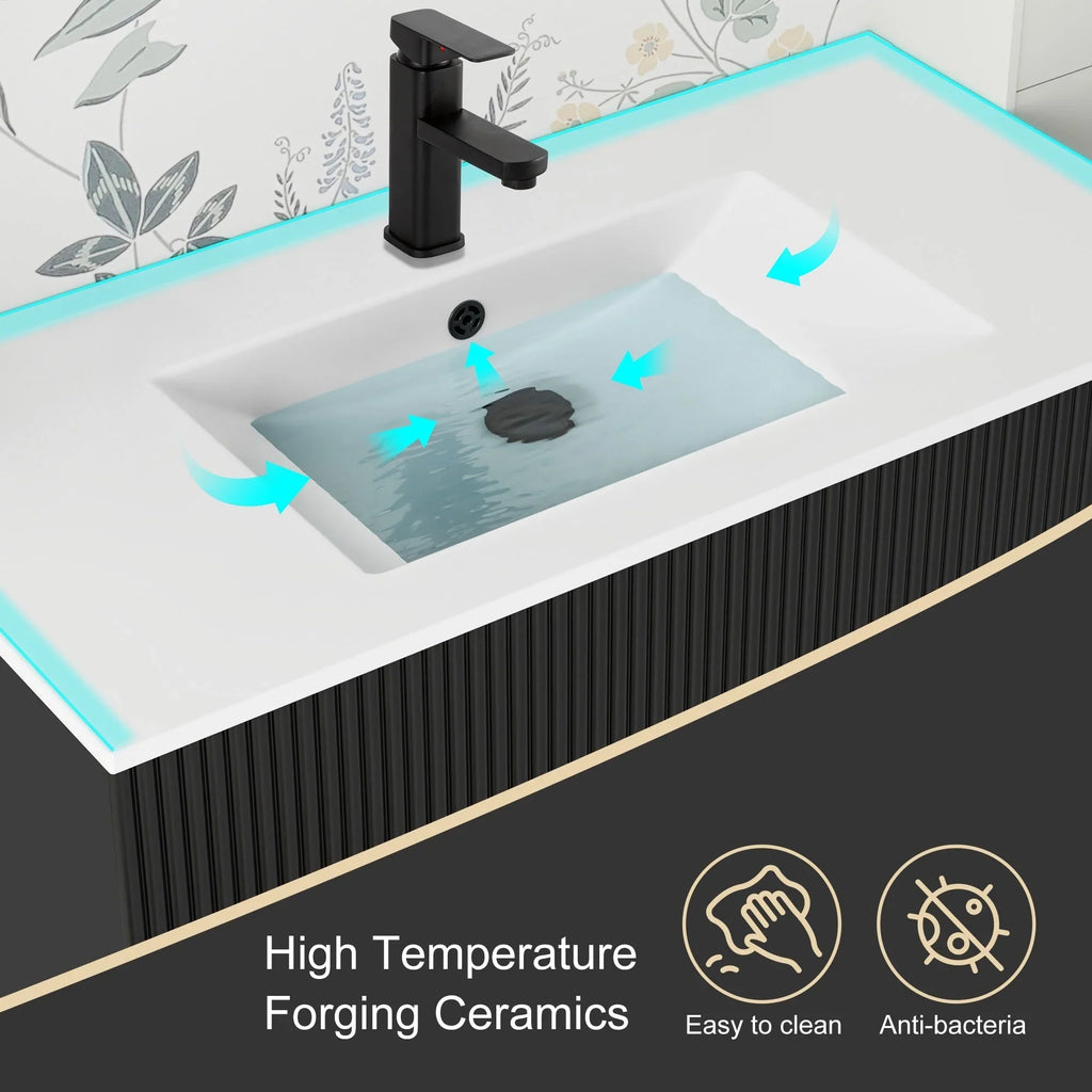 Wavy Line 30/36/48 Bathroom Vanity Set with Sink & Faucet