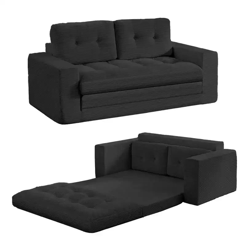 Mjkone 71' 2-in-1 slaapbank, opvouwbare loveseat met geribde stof en knopen, ruimtebesparend