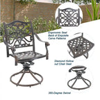 Ensemble de salle à manger de patio en aluminium moulé en 5 pièces avec 4 chaises pivotantes