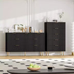 White / Marble & Wood 5-Drawer Dresser ?C Fluted Panel, for 1 Person Use
