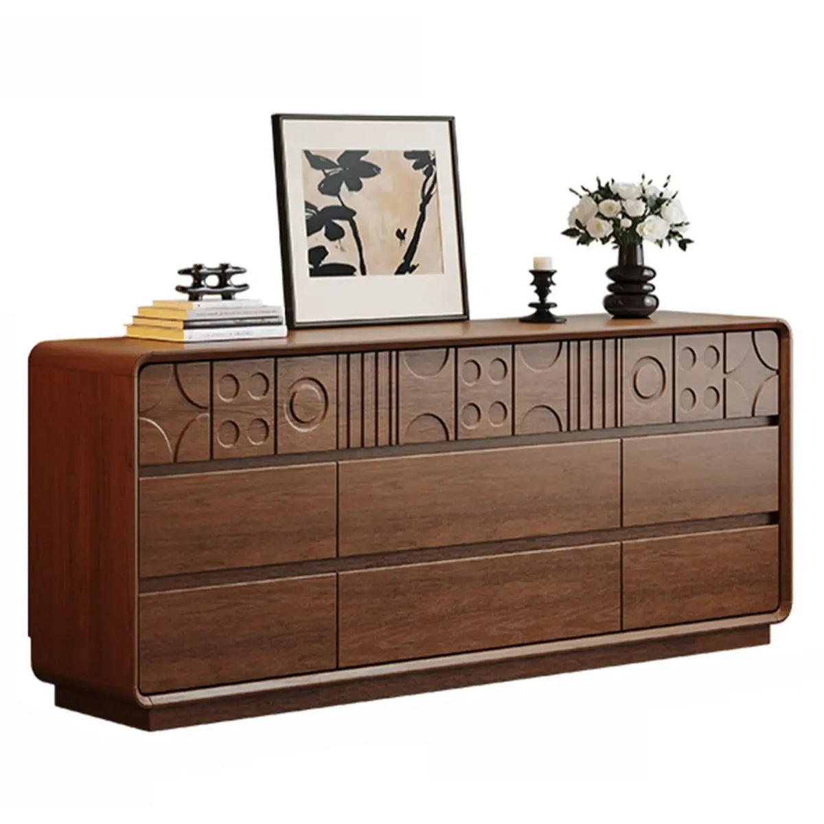 Von Art déco inspirierte Holzkommode mit geometrischen Schnitzereien