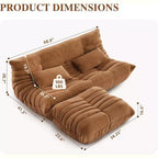 Übergroßes Fireside-Sitzsacksofa mit Hocker, haustierfreundlicher Kunstveloursleder-Loveseat für Wohnzimmer oder Büro, keine Montage erforderlich