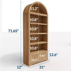 72 Arched Bookshelf with Storage Drawer, Modern 6-Tier Wood Display Cabinet with Open Shelves and Bottom Drawer, Curved Cabinet Door