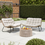 Fauteuil double Papasan avec coussin, rotin PE toutes saisons et structure en métal, pour intérieur et extérieur
