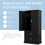 Armoire haute de rangement pour salle de bains, avec deux portes et tiroirs, étagère réglable, panneau MDF