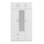 3-Door Mirror Wardrobe with 2 Drawers and Top Cabinet