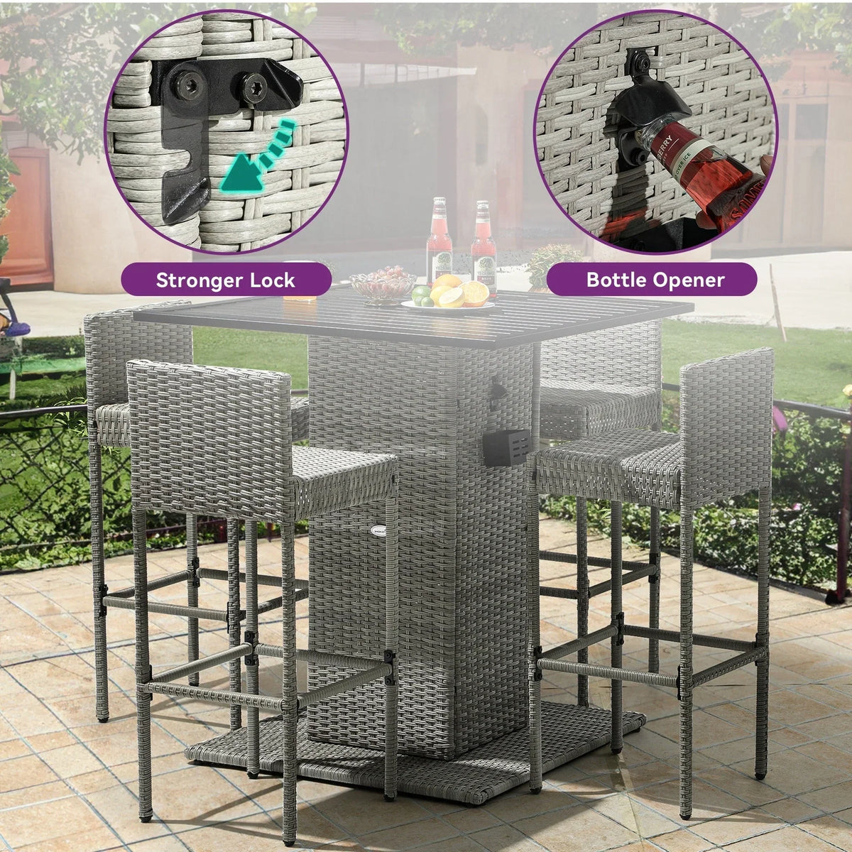 Ensemble de bar Moasis en résine tressée pour extérieur, 5 pièces – 5 pièces