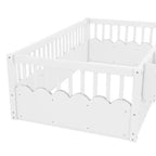 Bellemave Kids Floor Bed with Heightened Fence and Bookshelf, Wooden Twin Montessori Bed Frame for Girls Boys