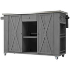Outdoor Kitchen Island, Rustic Fir Wood with Stainless Steel Top and Smart Storage