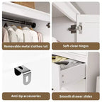 Armoire-penderie COZONY avec 3 tiroirs et 2 portes, meuble de rangement moderne en bois pour chambre, grande armoire blanche sur pied