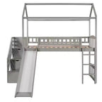 Twin House Loft Bed with Slide and Stairs, Loft Bed with Storage Drawers, Wood Cabin Loft Bed for Kids Toddlers