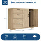 43.3 H Wood Armoire Wardrobe Closet with 4 Drawers & Hanging Rod, Multifunctional Bedroom Clothing Storage Cabinet Dresser
