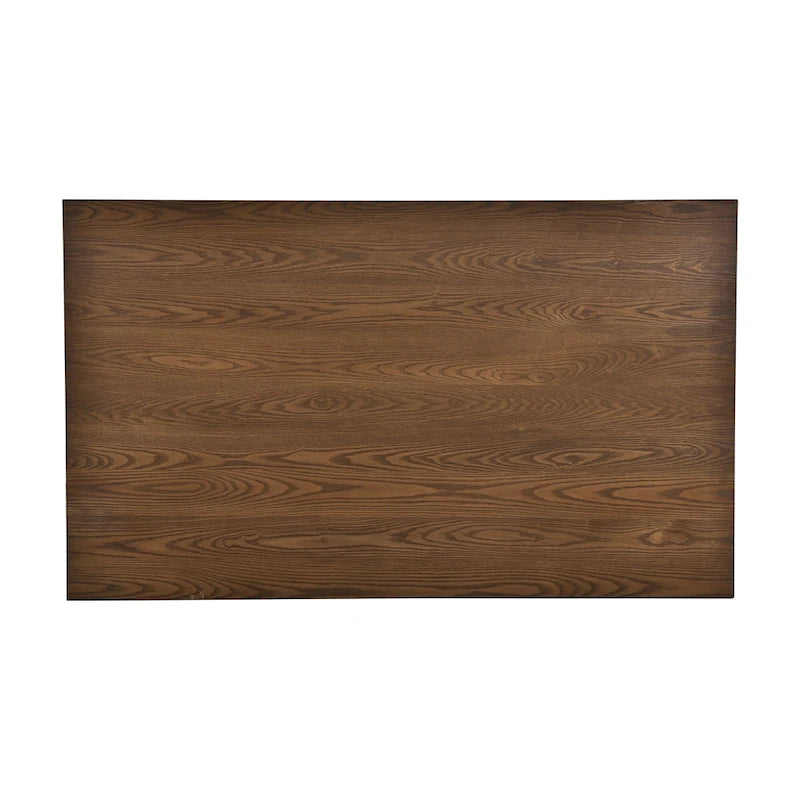 6-delige houten eetkamerset met 4 stoelen en bank, tafel met lade